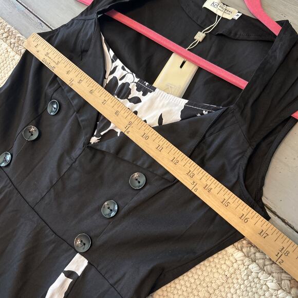 KR Kill Real Vintage Style Black White Floral Rockabilly Dress Sz M Retro Pinup - Picture 6 of 6